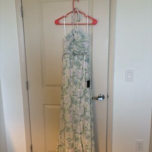 Lulu's Pastel Floral Halter Maxi Dress in Mint and Cream